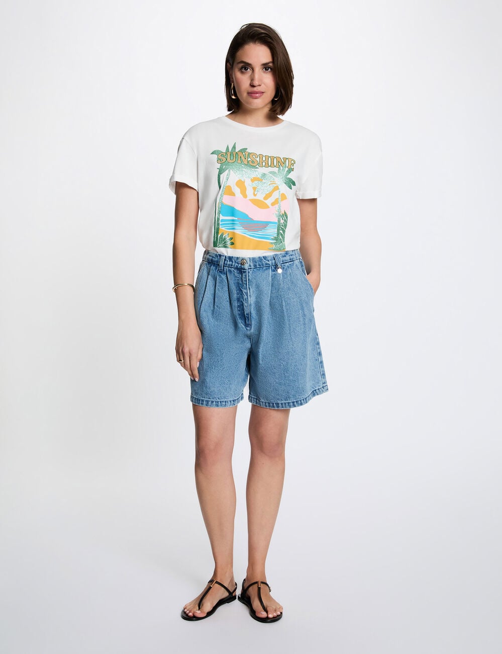 Camiseta estampada cuello redondo blanco mujer