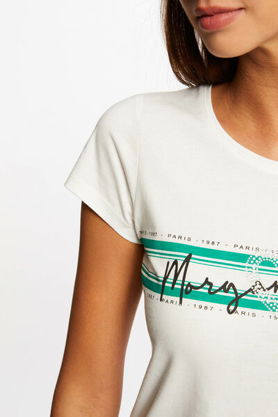 Camiseta de manga corta con mensaje verde mujer