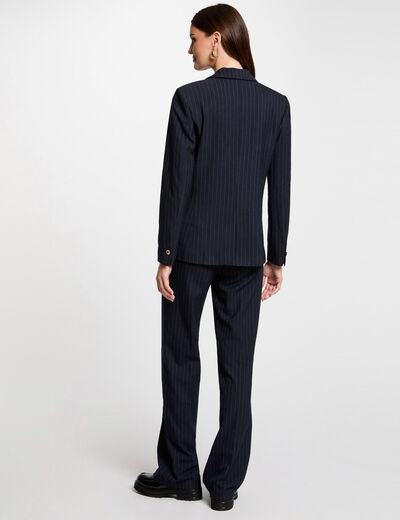 Pantalón flare con rayas azul marino mujer