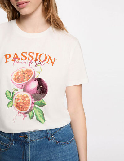 Camiseta estampada cuello redondo blanco mujer