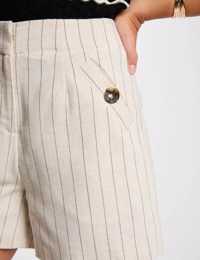 Short de talle alto a rayas beige mujer