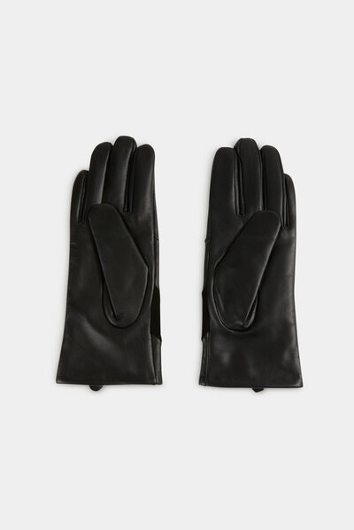 Guantes de cuero negro mujer