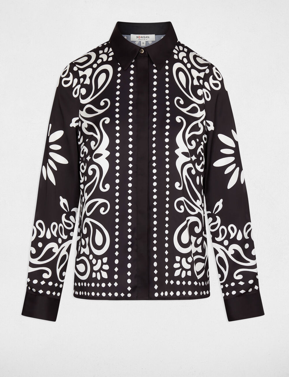 Camisa fluida estampada negro mujer