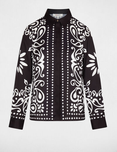 Camisa fluida estampada negro mujer