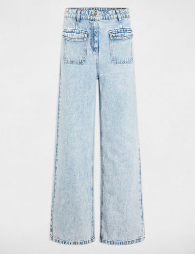 Vaquero pernera ancha denim descolorido mujer