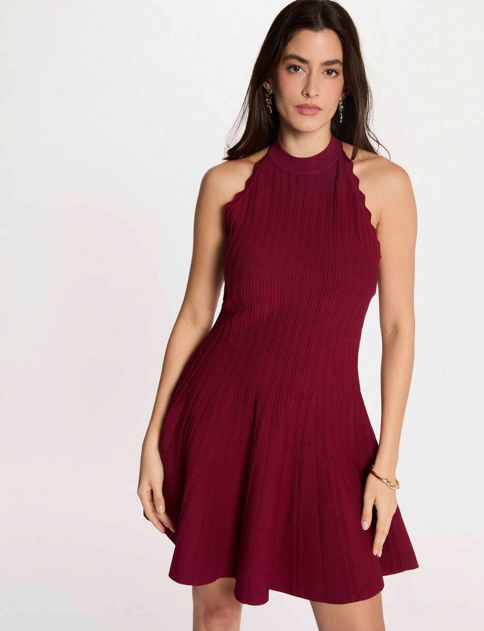 Vestido de punto evas&eacute; sin mangas burdeos mujer
