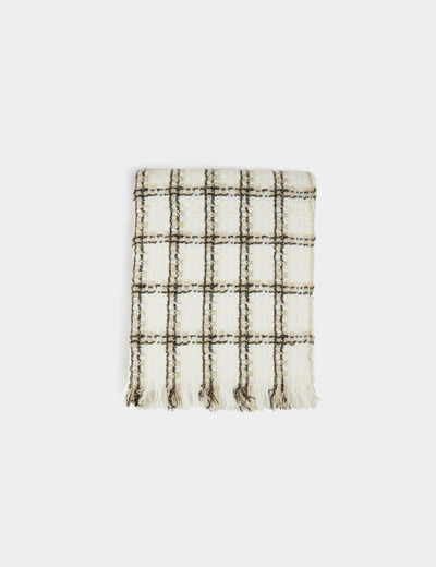 Bufanda con estampado de cuadros beige mujer
