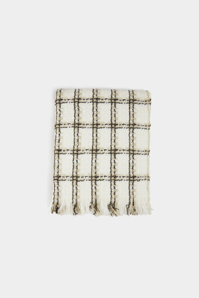 Bufanda con estampado de cuadros beige mujer