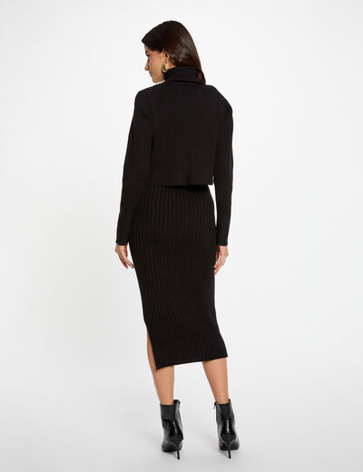 Vestido de punto con cuello alto negro mujer