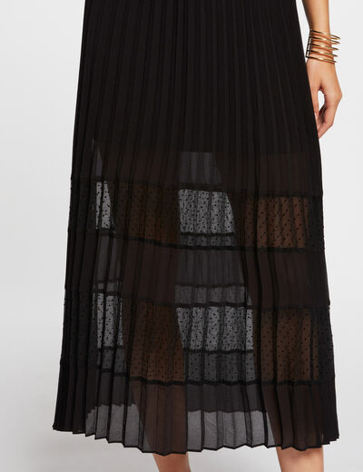 Falda midi evasé plisada negro mujer