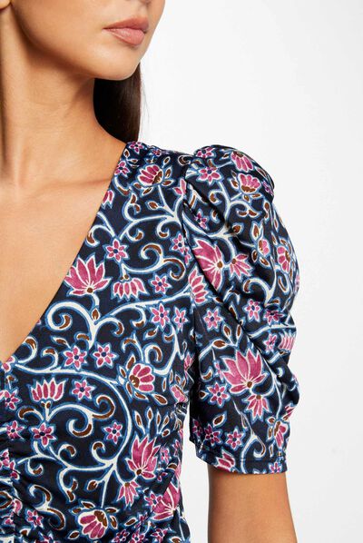 Camiseta manga corta estampado floral multico mujer