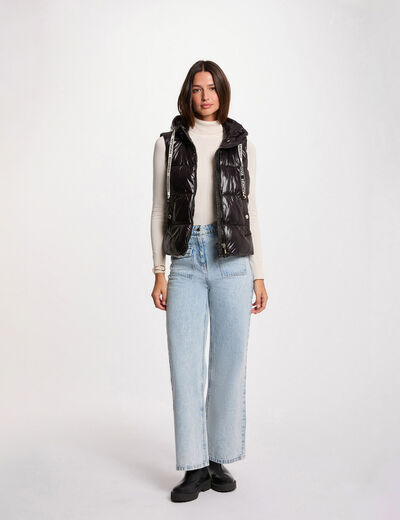 Chaqueta acolchada efecto vinilo negro mujer