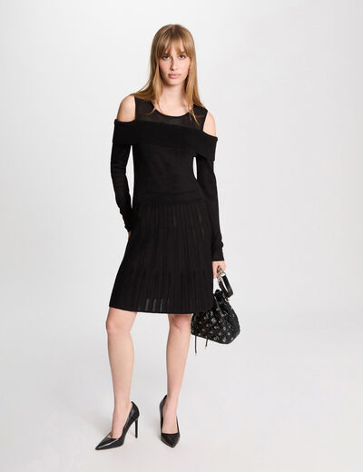 Vestido punto corto evasé negro mujer