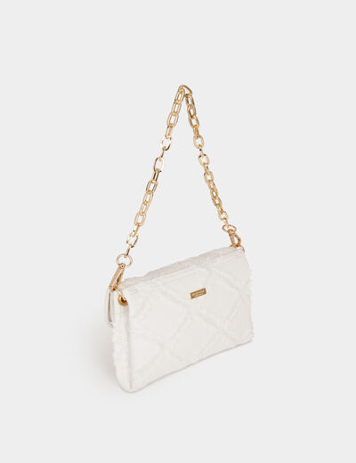 Bolso cartera de mano flecos marfil mujer