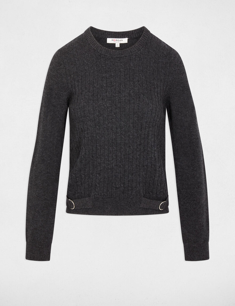 Jersey cuello redondo boucle gris oscuro mujer