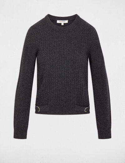 Jersey cuello redondo boucle gris oscuro mujer