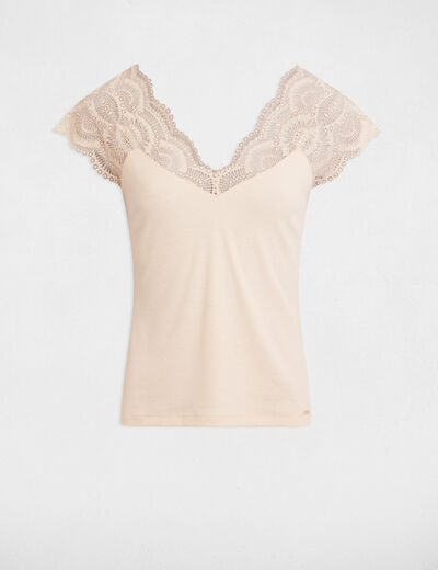 Camiseta manga corta beige mujer