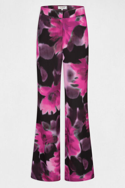 Pantalón pernera ancha estampado floral multicolor mujer
