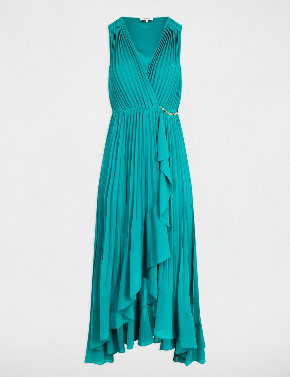 Vestido largo holgado plisado azul turquesa mujer