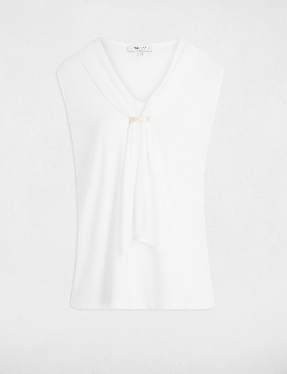Camiseta con cuello lazada blanco mujer
