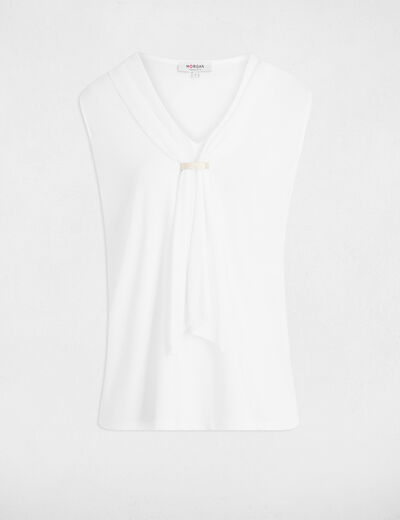 Camiseta con cuello lazada blanco mujer