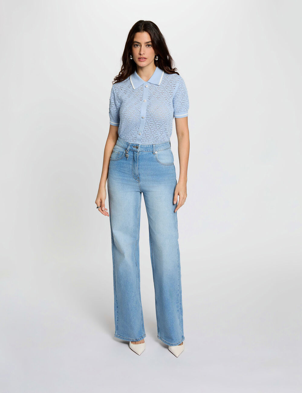 Vaqueros anchos de tiro alto denim doble stone mujer