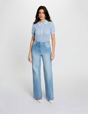 Vaqueros anchos de tiro alto denim doble stone mujer