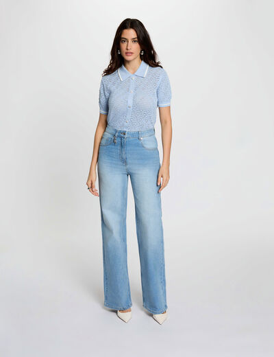 Vaqueros anchos de tiro alto denim doble stone mujer