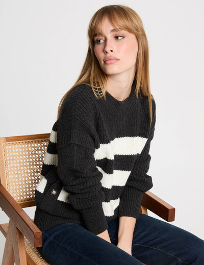 Jersey cuello redondo y rayas gris anthracite mujer