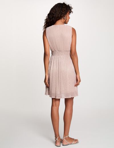 Vestido plisado con cuello en V marr&oacute;n oscuro mujer
