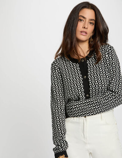 Chaqueta corta de jacquard negro mujer