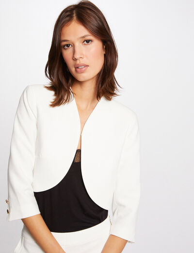 Chaqueta recta con manga 3/4 marfil mujer