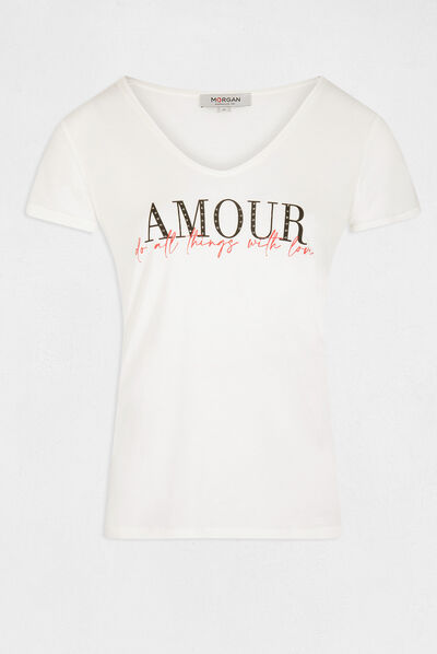 Camiseta de manga corta con mensaje crudo mujer