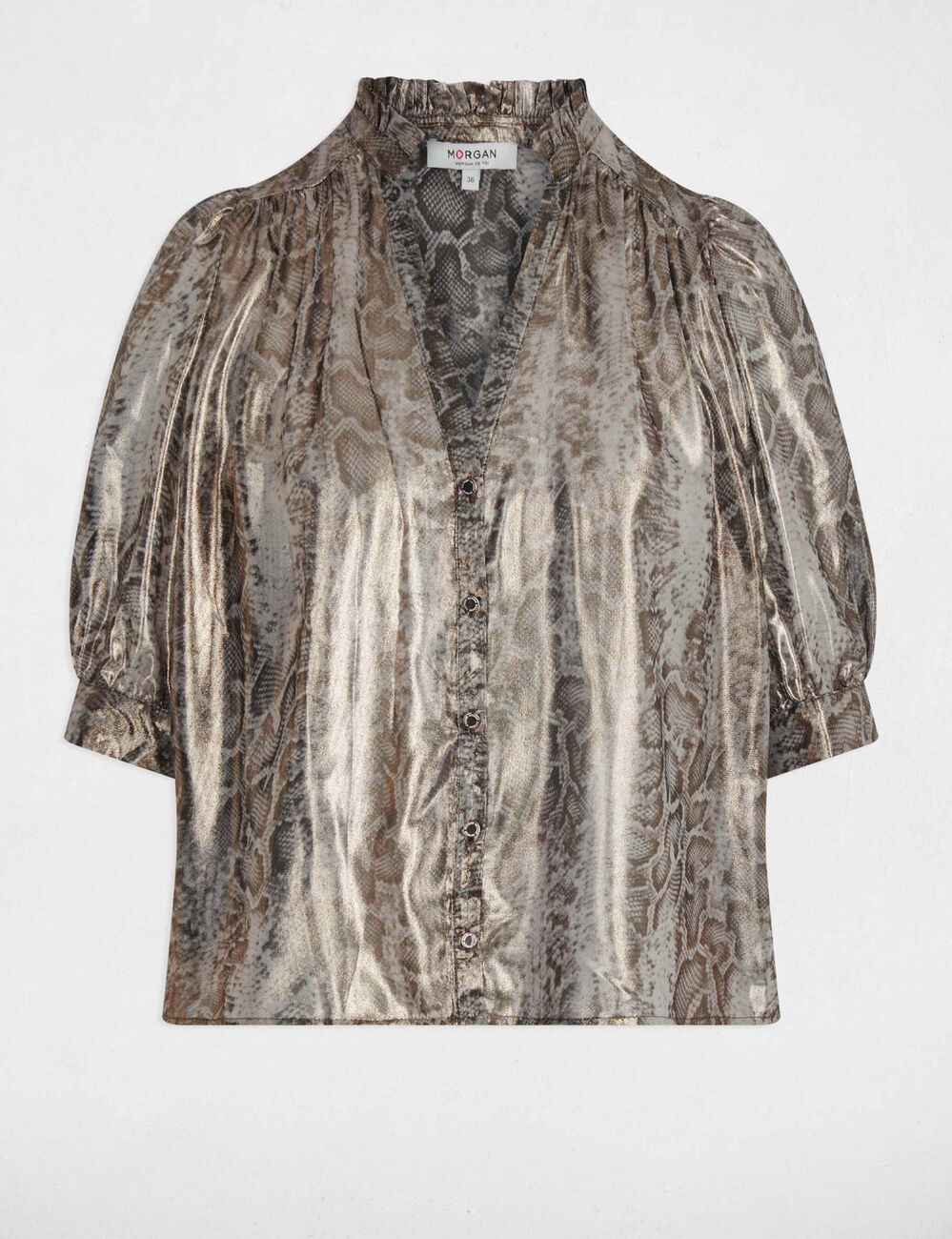 Camisa entallada mangas abullonadas multicolor mujer