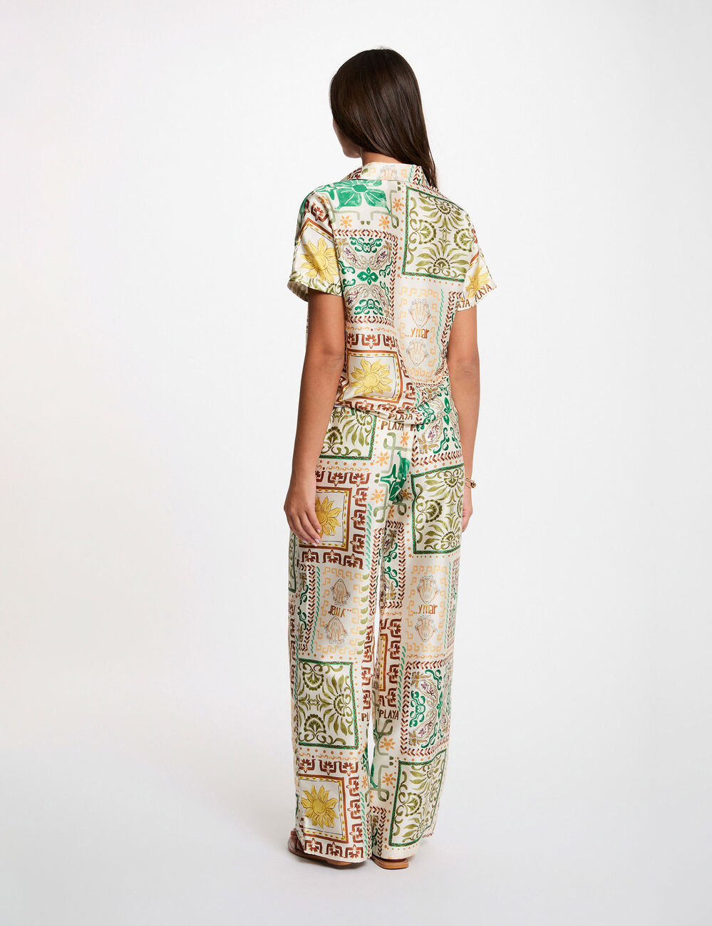Pantal&oacute;n ancho de tiro alto multicolor mujer