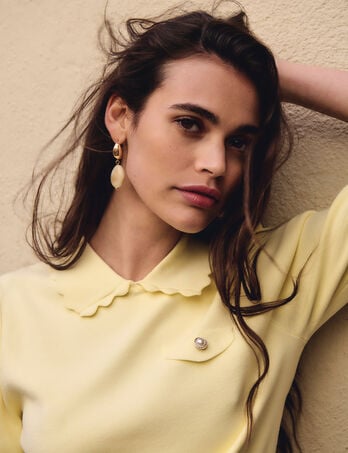 Jersey con mangas abullonadas amarillo pastel mujer