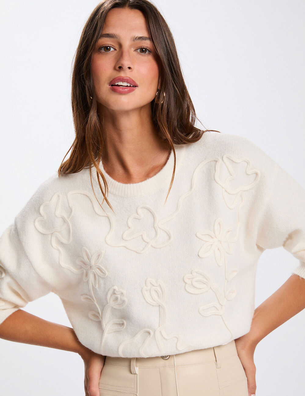 Jersey cuello redondo fantas&iacute;a marfil mujer