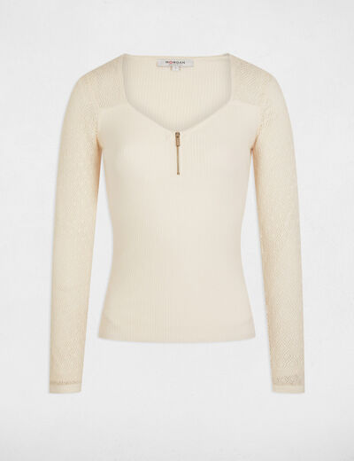 Jersey mangas caladas marfil mujer