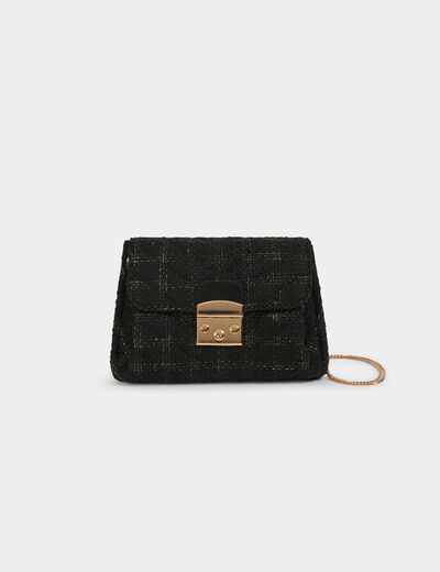 Bolso cartera de mano tweed negro mujer
