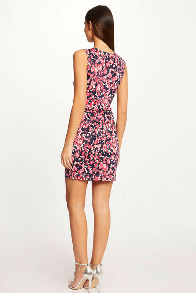 Vestido ajustado drapeado estampado rosa mujer