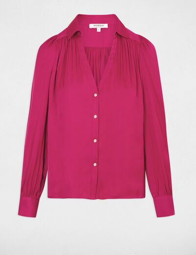 Camisa manga larga satinada rosa oscuro mujer