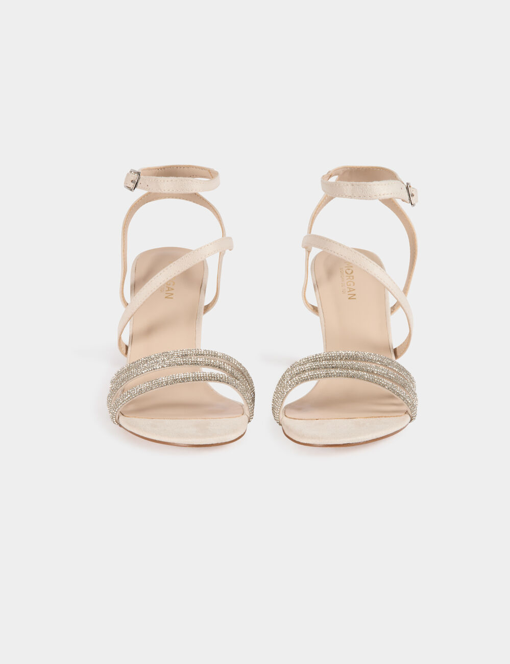 Sandalias con pedrer&iacute;a beige mujer
