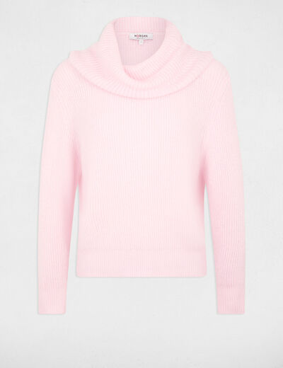 Jersey cuello alto rosa pastel mujer