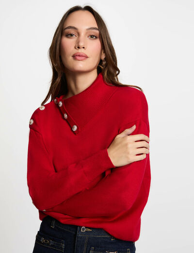 Jersey cuello de solapa rojo mujer
