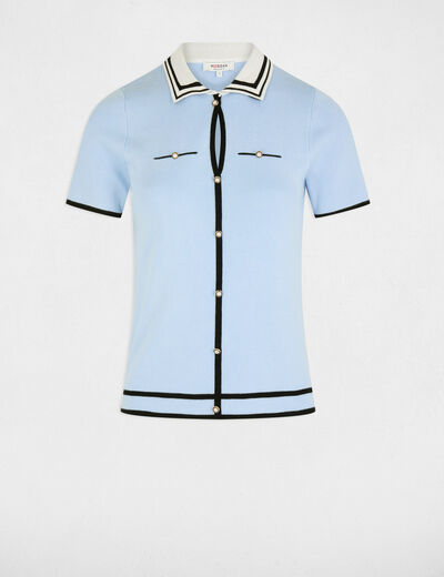 Jersey cuello tipo polo manga corta azul cielo mujer