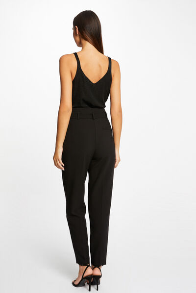 Top escote en V hilos metalizados negro mujer
