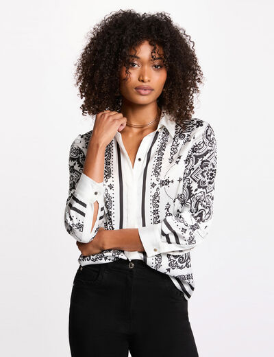Camisa fluida estampada blanco mujer