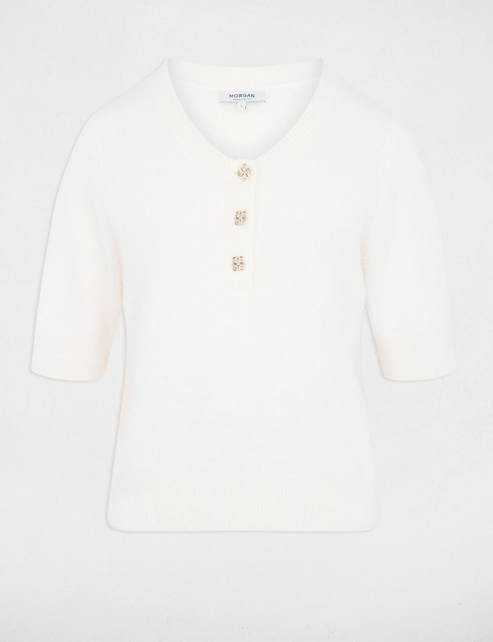 Jersey de manga corta marfil mujer