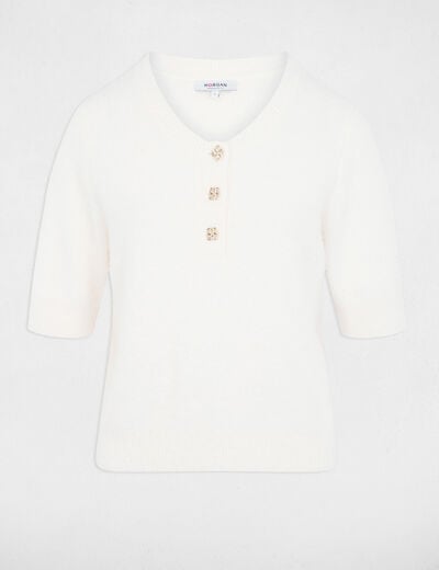 Jersey de manga corta marfil mujer