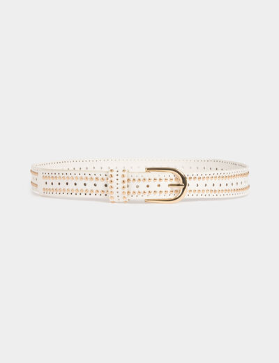 Cinturón con tachuelas y perforaciones blanco mujer